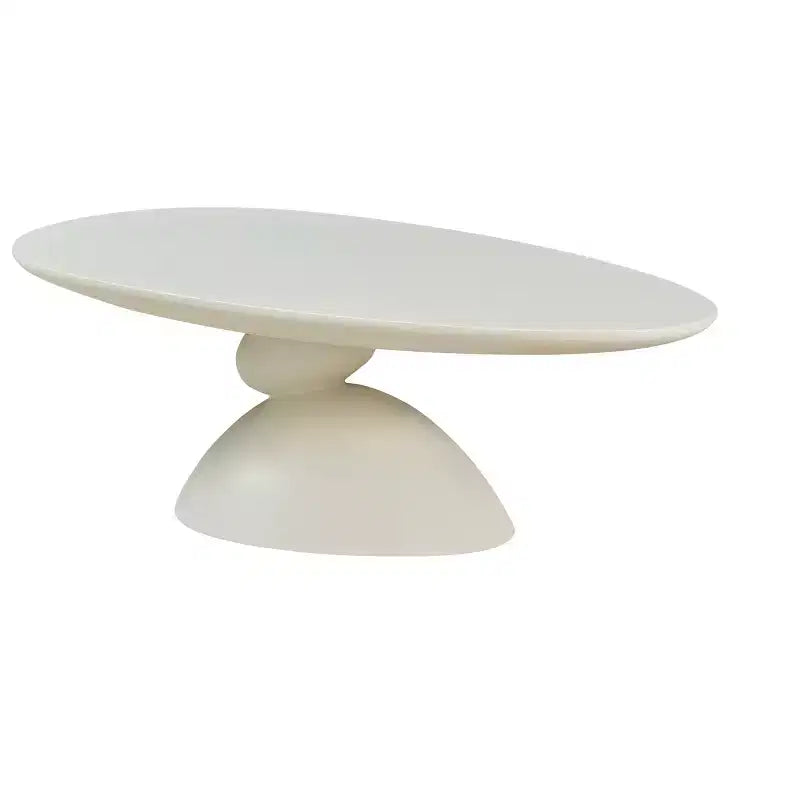 47" Oval Fiberglass Coffee Table with Sculptural Base, Milk White