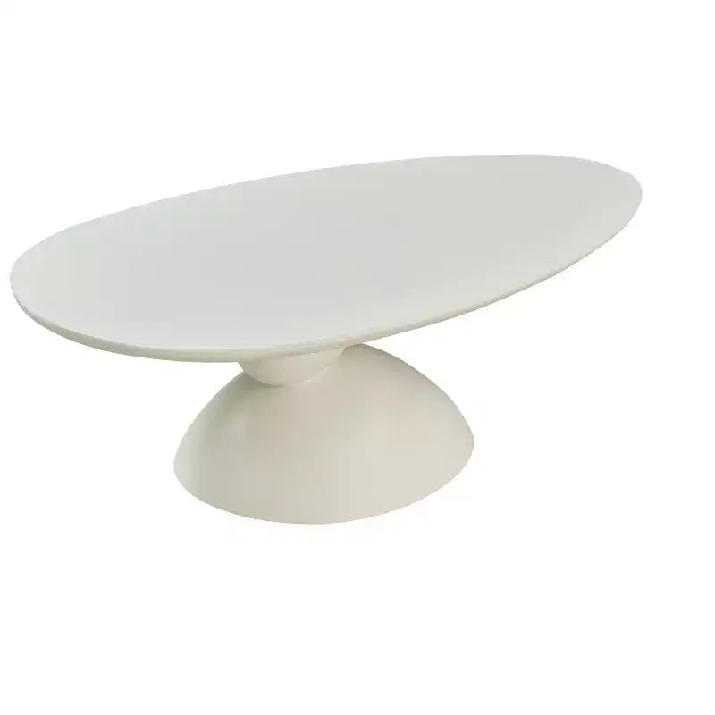 47" Oval Fiberglass Coffee Table with Sculptural Base, Milk White