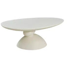 47" Oval Fiberglass Coffee Table with Sculptural Base, Milk White