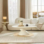 47" Oval Fiberglass Coffee Table with Sculptural Base, Milk White