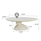 47" Oval Fiberglass Coffee Table with Sculptural Base, Milk White