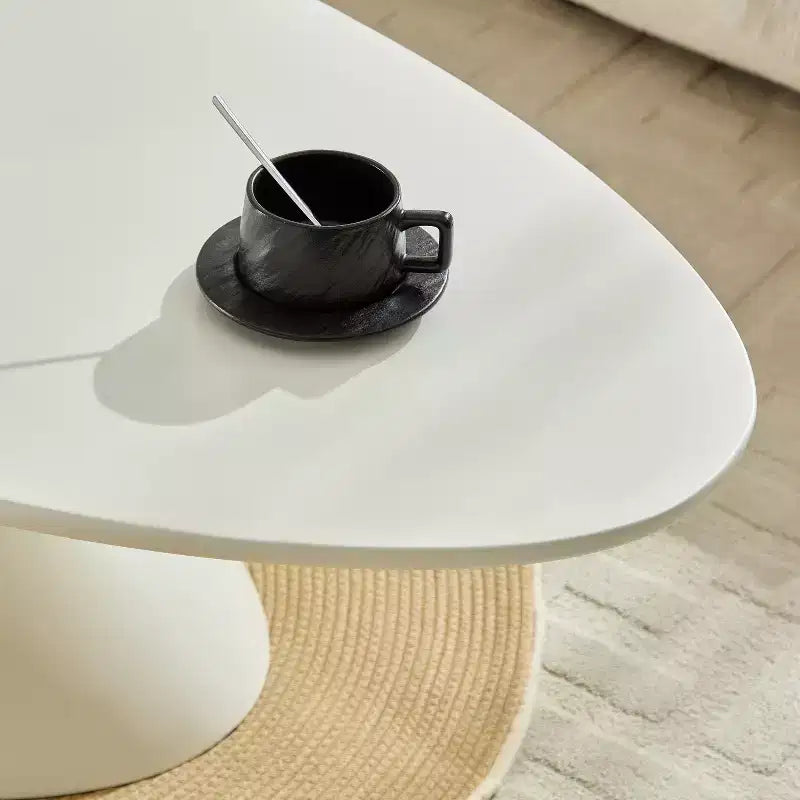 47" Oval Fiberglass Coffee Table with Sculptural Base, Milk White