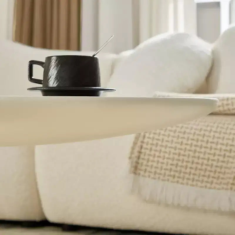 47" Oval Fiberglass Coffee Table with Sculptural Base, Milk White