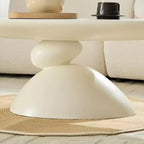 47" Oval Fiberglass Coffee Table with Sculptural Base, Milk White