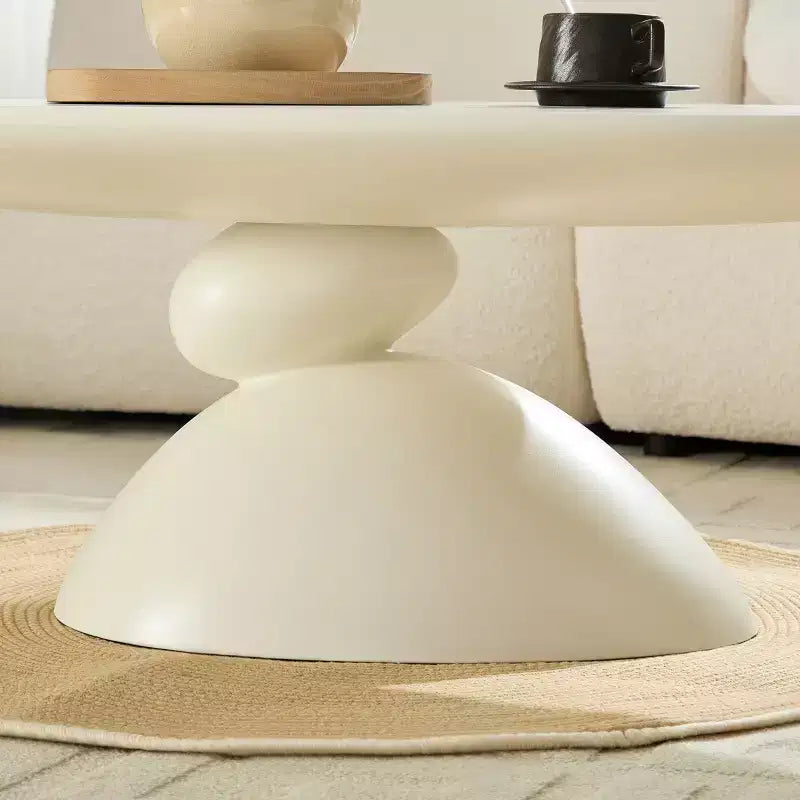 47" Oval Fiberglass Coffee Table with Sculptural Base, Milk White