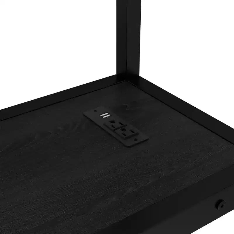 Queen Over Twin XL Metal Bunk Bed/Loft Bed with Desk and Shelves, Metal Bunk Bed Frame with LED and USB, Multiple Uses Folds into Sofa, Black
