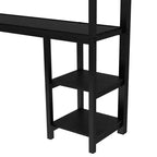 Queen Over Twin XL Metal Bunk Bed/Loft Bed with Desk and Shelves, Metal Bunk Bed Frame with LED and USB, Multiple Uses Folds into Sofa, Black