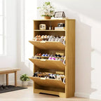 3-Tier Modern Shoe Cabinet with Flip-Down Doors and Open Shelf