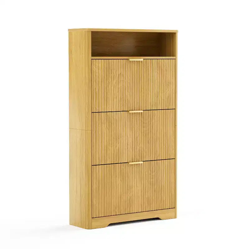 3-Tier Modern Shoe Cabinet with Flip-Down Doors and Open Shelf