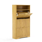3-Tier Modern Shoe Cabinet with Flip-Down Doors and Open Shelf