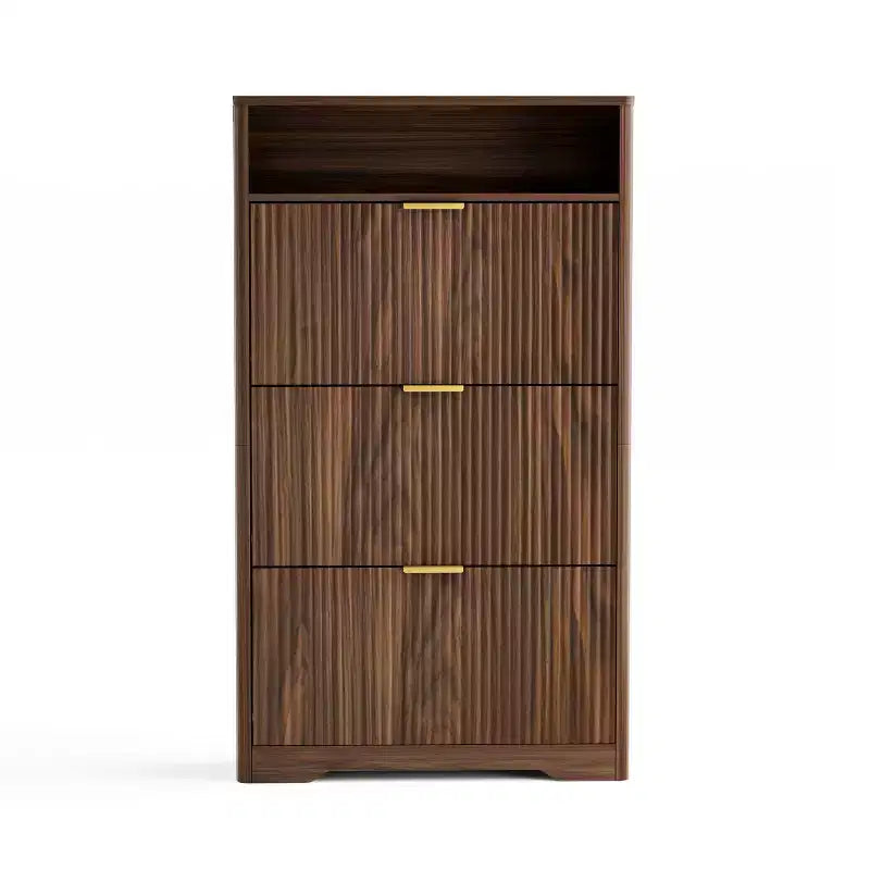 3-Tier Modern Shoe Cabinet with Flip-Down Doors and Open Shelf