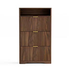 3-Tier Modern Shoe Cabinet with Flip-Down Doors and Open Shelf