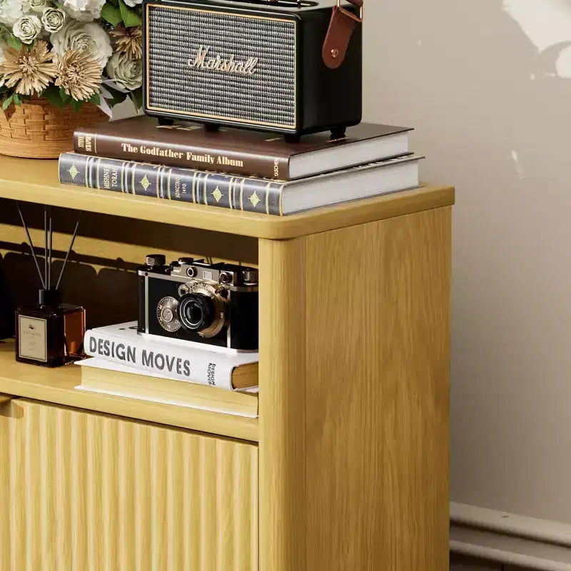 3-Tier Modern Shoe Cabinet with Flip-Down Doors and Open Shelf