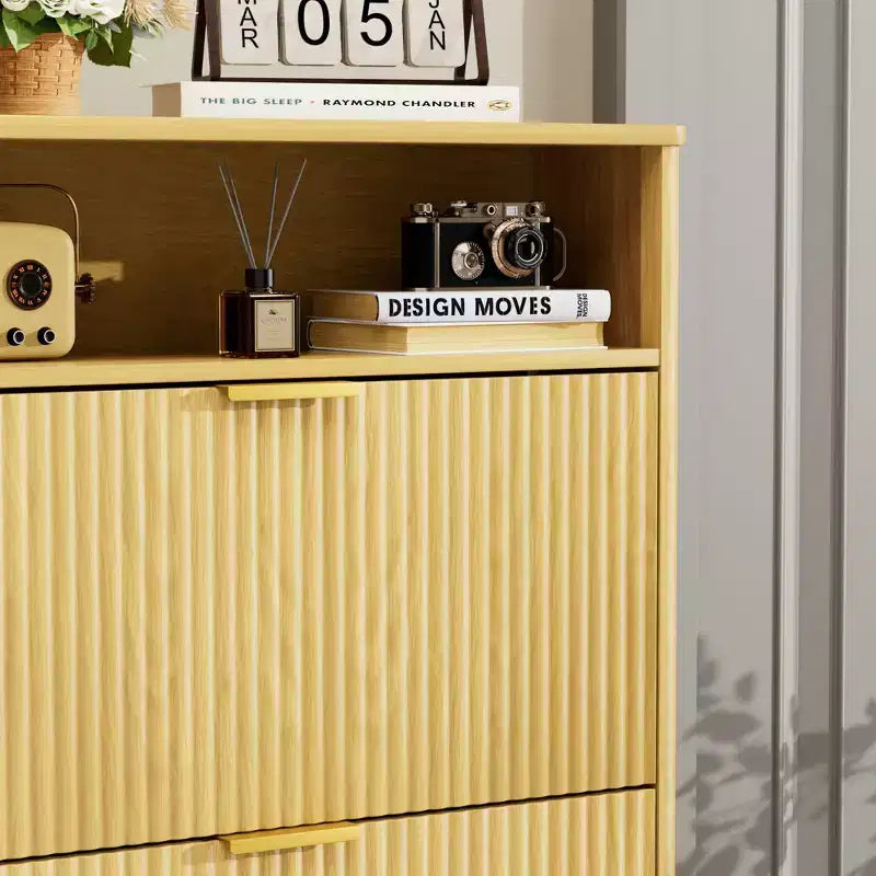 3-Tier Modern Shoe Cabinet with Flip-Down Doors and Open Shelf