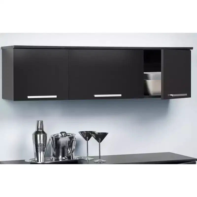 Wall Mounted Hutch Black: Laminated Storage, Self-Closing Hinges, Nickel Handles