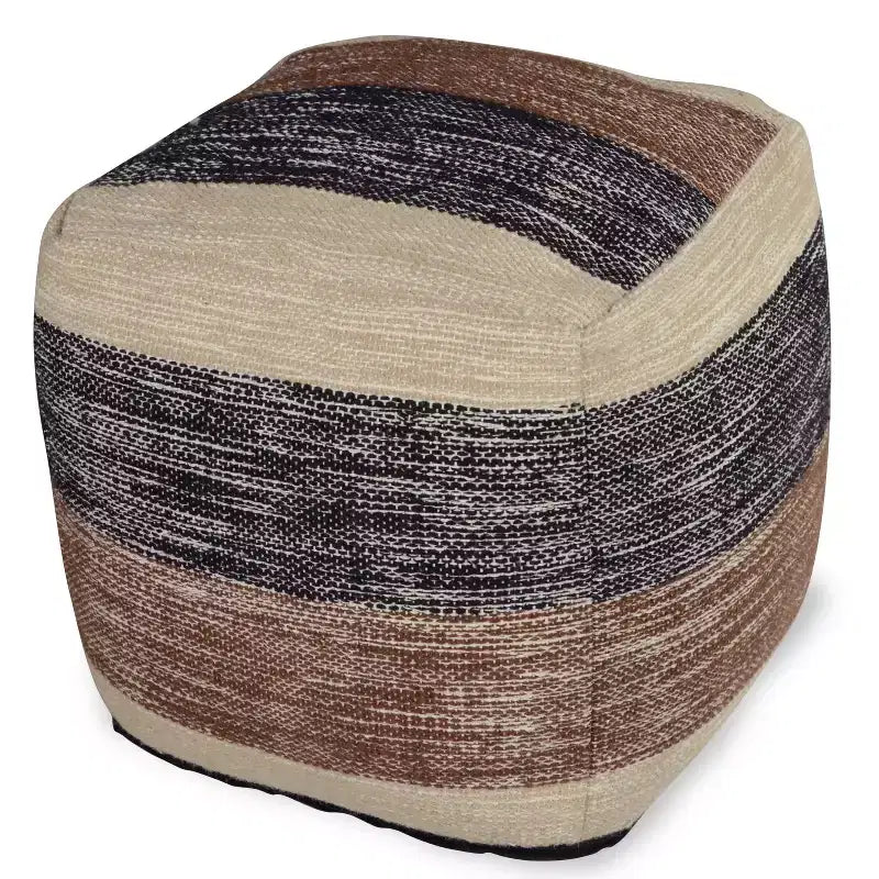 Square Handwoven Pouf Beige/Brown/Black