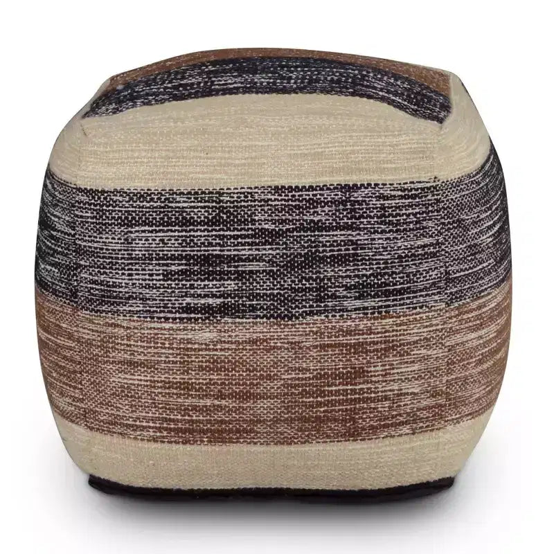 Square Handwoven Pouf Beige/Brown/Black