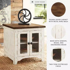 End Table White/Brown: Modern Style with Storage, Wood Legs & Double Doors