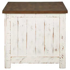 End Table White/Brown: Modern Style with Storage, Wood Legs & Double Doors