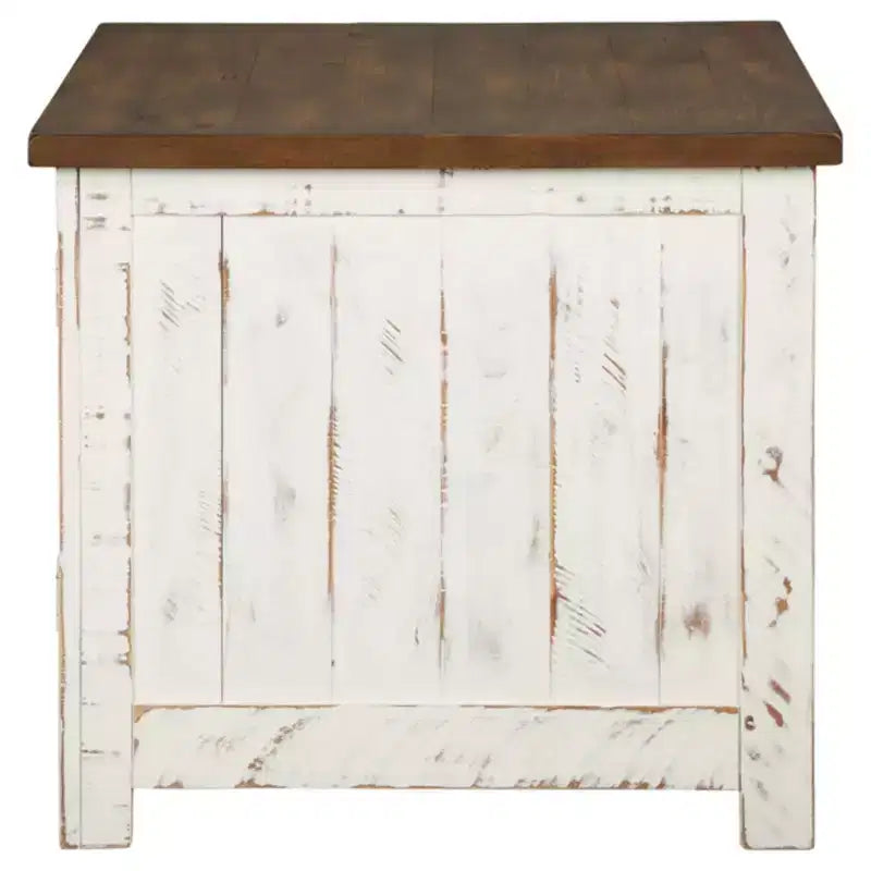 End Table White/Brown: Modern Style with Storage, Wood Legs & Double Doors