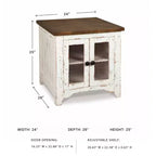 End Table White/Brown: Modern Style with Storage, Wood Legs & Double Doors