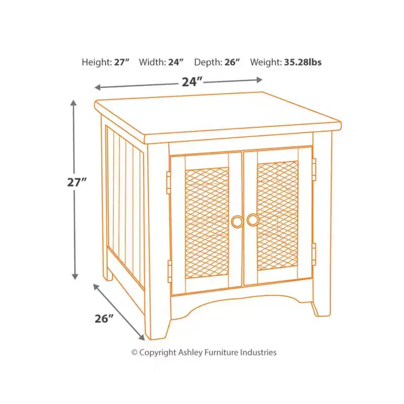 End Table White/Brown: Modern Style with Storage, Wood Legs & Double Doors