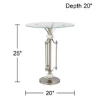 Modern Metal Round Accent Table 20 Wide Brushed Nickel Clear Glass Tray Marble Accents for Living Room Bedroom Bedside Entryway