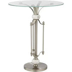 Modern Metal Round Accent Table 20 Wide Brushed Nickel Clear Glass Tray Marble Accents for Living Room Bedroom Bedside Entryway