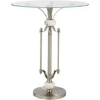 Modern Metal Round Accent Table 20 Wide Brushed Nickel Clear Glass Tray Marble Accents for Living Room Bedroom Bedside Entryway