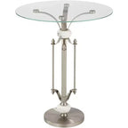 Modern Metal Round Accent Table 20 Wide Brushed Nickel Clear Glass Tray Marble Accents for Living Room Bedroom Bedside Entryway