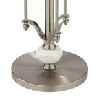 Modern Metal Round Accent Table 20 Wide Brushed Nickel Clear Glass Tray Marble Accents for Living Room Bedroom Bedside Entryway