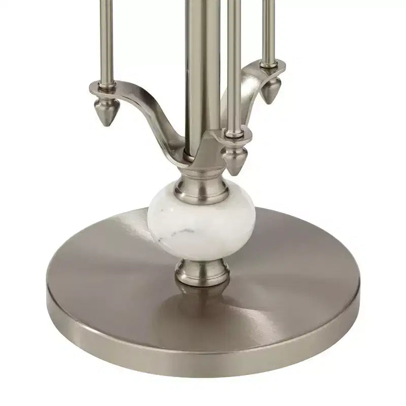 Modern Metal Round Accent Table 20 Wide Brushed Nickel Clear Glass Tray Marble Accents for Living Room Bedroom Bedside Entryway