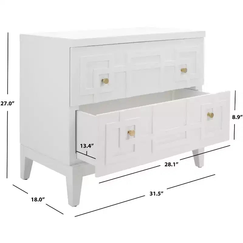2 Drawer Nightstand, White/Gold