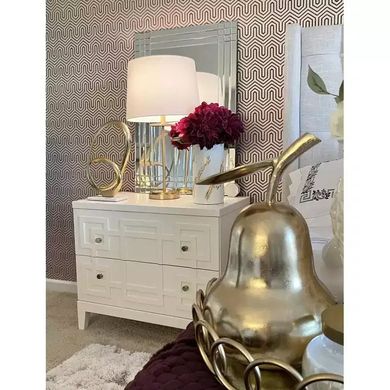 2 Drawer Nightstand, White/Gold