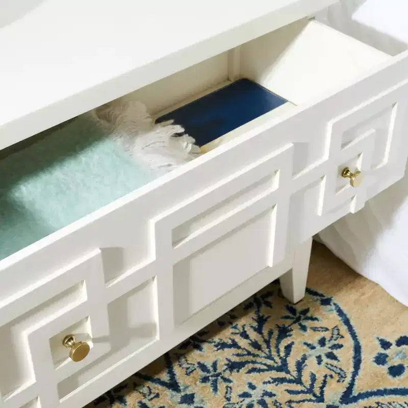 2 Drawer Nightstand, White/Gold