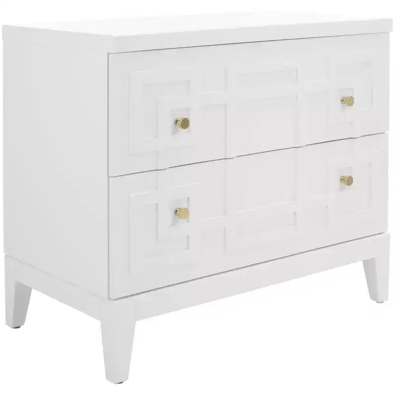 2 Drawer Nightstand, White/Gold