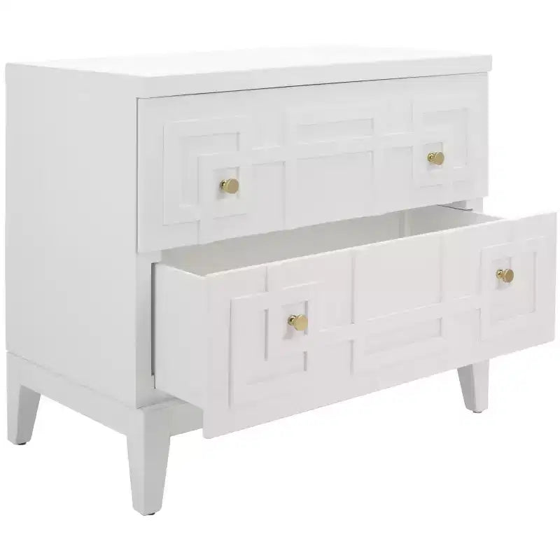 2 Drawer Nightstand, White/Gold