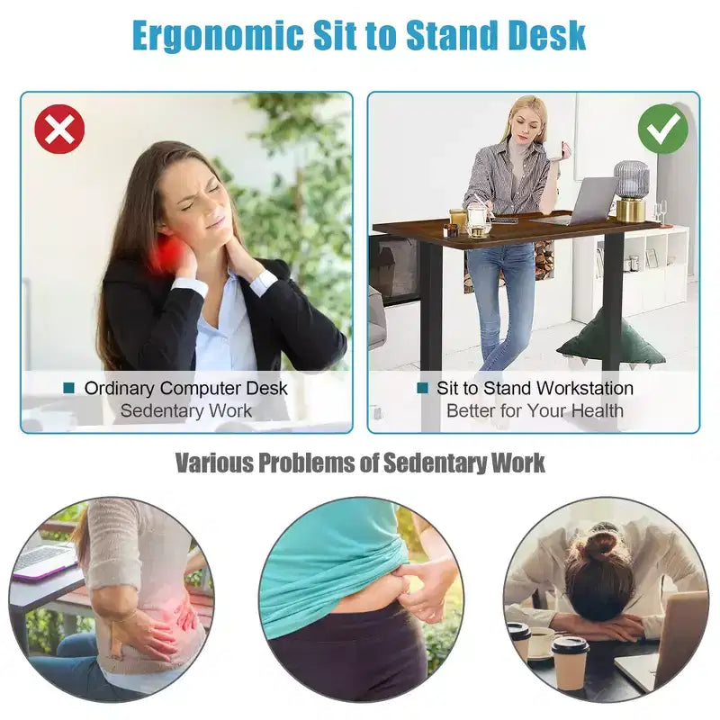 48'' Electric Standing Desk Height Adjustable w/ Control Panel & USB Port Rustic/Walnut
