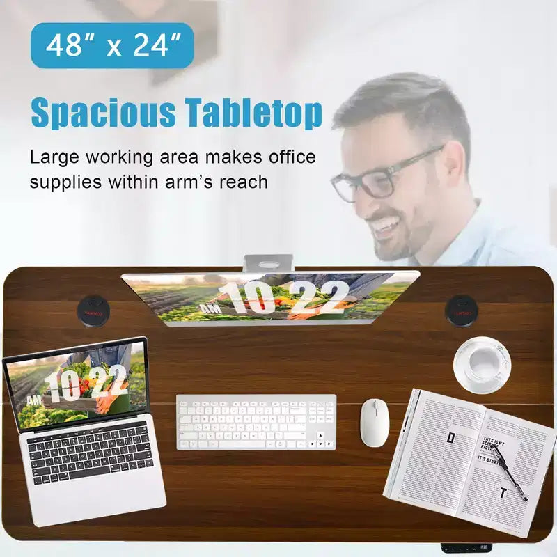 48'' Electric Standing Desk Height Adjustable w/ Control Panel & USB Port Rustic/Walnut