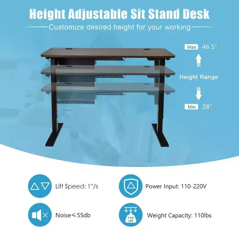 48'' Electric Standing Desk Height Adjustable w/ Control Panel & USB Port Rustic/Walnut