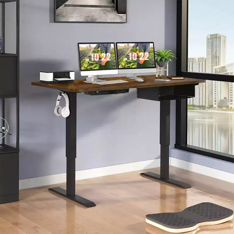 48'' Electric Standing Desk Height Adjustable w/ Control Panel & USB Port Rustic/Walnut