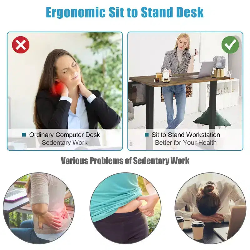 48'' Electric Standing Desk Height Adjustable w/ Control Panel & USB Port Rustic/Walnut