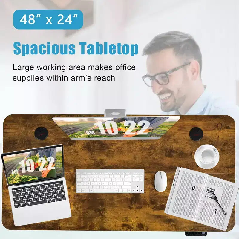 48'' Electric Standing Desk Height Adjustable w/ Control Panel & USB Port Rustic/Walnut