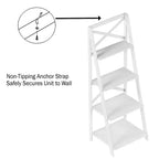4-Tier Ladder Bookshelf with X-Back Frame Freestanding Bookcase, White