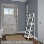 4-Tier Ladder Bookshelf with X-Back Frame Freestanding Bookcase, White