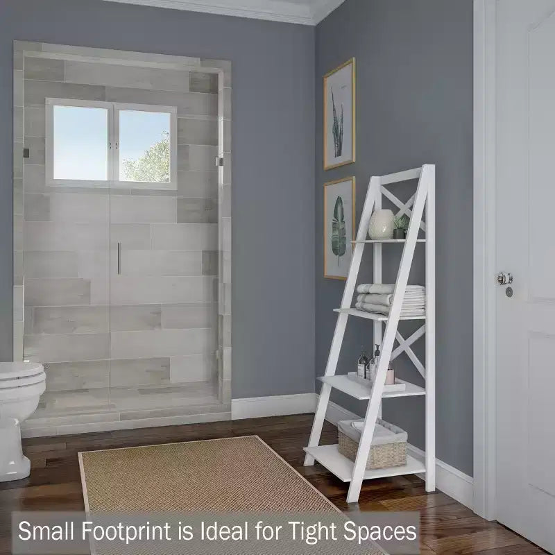 4-Tier Ladder Bookshelf with X-Back Frame Freestanding Bookcase, White