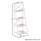 4-Tier Ladder Bookshelf with X-Back Frame Freestanding Bookcase, White