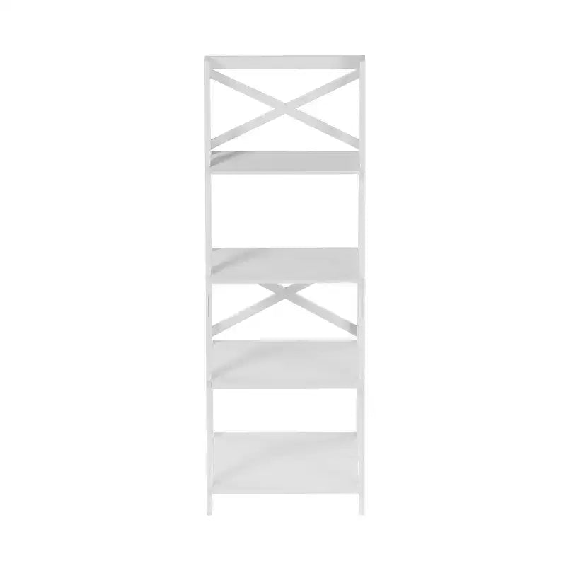 4-Tier Ladder Bookshelf with X-Back Frame Freestanding Bookcase, White