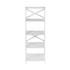 4-Tier Ladder Bookshelf with X-Back Frame Freestanding Bookcase, White