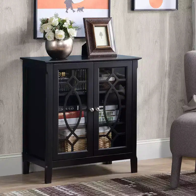 Sideboard Display Cabinet with Double Framed Glass Doors, 2 Adjustable Shelves, and Elevated Base